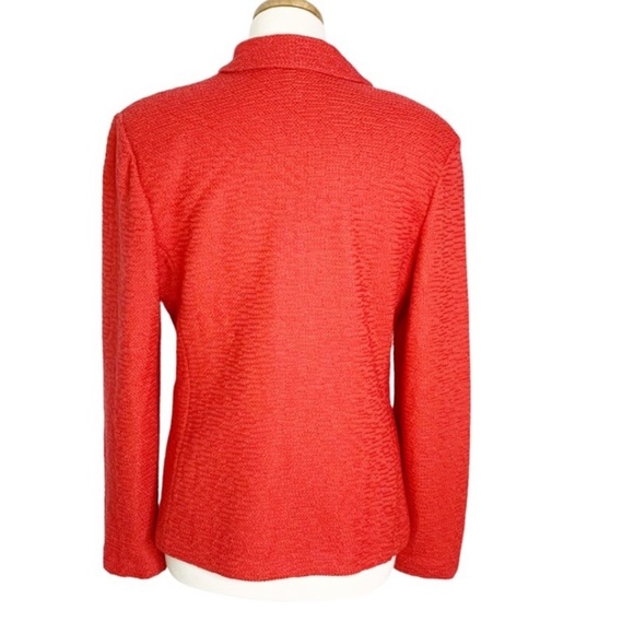 St. John Collection Wool Textured Knit Peak Collar Blazer Coral 10 - Picture 4 of 9